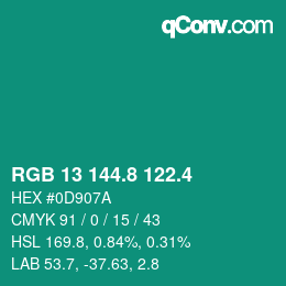 カラーコード: RGB 13 144.8 122.4 | qconv.com