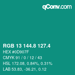 カラーコード: RGB 13 144.8 127.4 | qconv.com