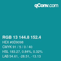 カラーコード: RGB 13 144.8 152.4 | qconv.com