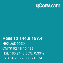 カラーコード: RGB 13 144.8 157.4 | qconv.com