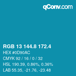 カラーコード: RGB 13 144.8 172.4 | qconv.com