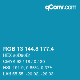 カラーコード: RGB 13 144.8 177.4 | qconv.com