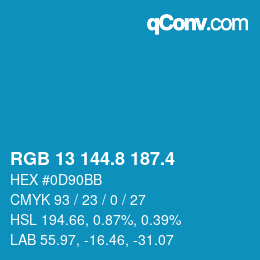 カラーコード: RGB 13 144.8 187.4 | qconv.com