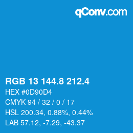 カラーコード: RGB 13 144.8 212.4 | qconv.com