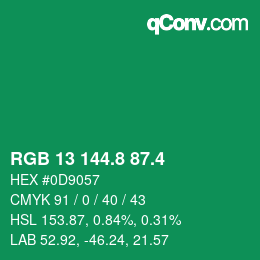 カラーコード: RGB 13 144.8 87.4 | qconv.com