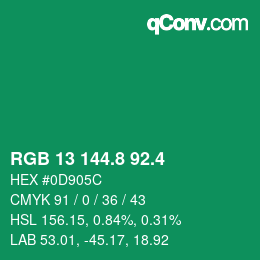 カラーコード: RGB 13 144.8 92.4 | qconv.com