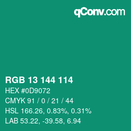 Color code: RGB 13 144 114 | qconv.com