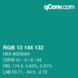 Color code: RGB 13 144 132 | qconv.com