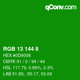 カラーコード: RGB 13 144 8 | qconv.com