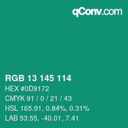 Color code: RGB 13 145 114 | qconv.com