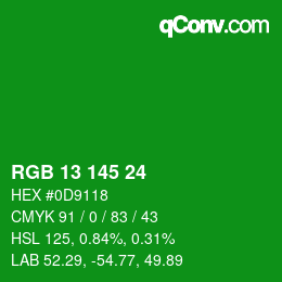 颜色代码: RGB 13 145 24 | qconv.com
