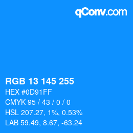 Color code: RGB 13 145 255 | qconv.com