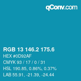 カラーコード: RGB 13 146.2 175.6 | qconv.com