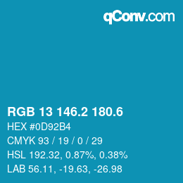 カラーコード: RGB 13 146.2 180.6 | qconv.com