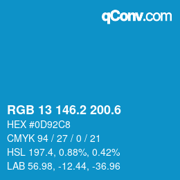 カラーコード: RGB 13 146.2 200.6 | qconv.com