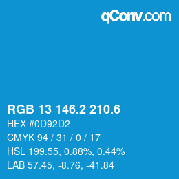 カラーコード: RGB 13 146.2 210.6 | qconv.com