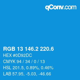 カラーコード: RGB 13 146.2 220.6 | qconv.com