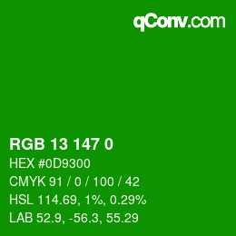 Color code: RGB 13 147 0 | qconv.com