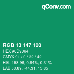 Color code: RGB 13 147 100 | qconv.com