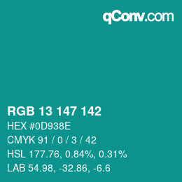 Farbcode: RGB 13 147 142 | qconv.com
