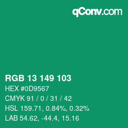 カラーコード: RGB 13 149 103 | qconv.com