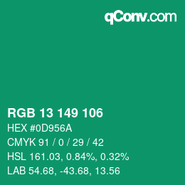 Color code: RGB 13 149 106 | qconv.com