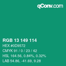 カラーコード: RGB 13 149 114 | qconv.com
