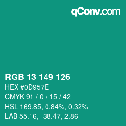 Color code: RGB 13 149 126 | qconv.com