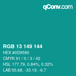 Color code: RGB 13 149 144 | qconv.com