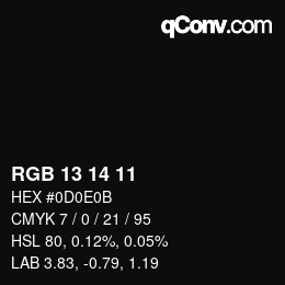 Color code: RGB 13 14 11 | qconv.com