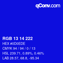 Color code: RGB 13 14 222 | qconv.com