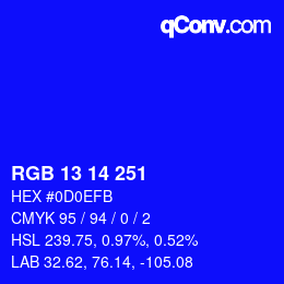 Color code: RGB 13 14 251 | qconv.com