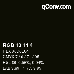 カラーコード: RGB 13 14 4 | qconv.com