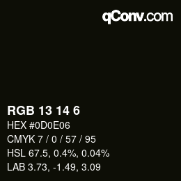 Color code: RGB 13 14 6 | qconv.com