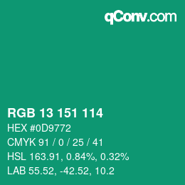 カラーコード: RGB 13 151 114 | qconv.com