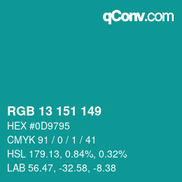 Color code: RGB 13 151 149 | qconv.com