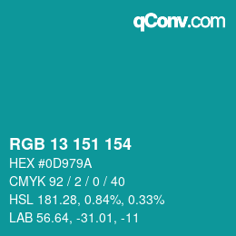Color code: RGB 13 151 154 | qconv.com