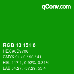 Color code: RGB 13 151 6 | qconv.com