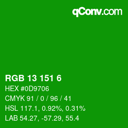 カラーコード: RGB 13 151 6 | qconv.com
