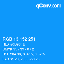 Color code: RGB 13 152 251 | qconv.com