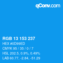 Color code: RGB 13 153 237 | qconv.com