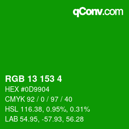 カラーコード: RGB 13 153 4 | qconv.com