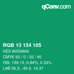 Color code: RGB 13 154 105 | qconv.com