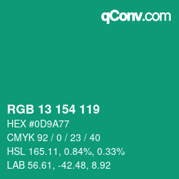Color code: RGB 13 154 119 | qconv.com
