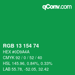 Color code: RGB 13 154 74 | qconv.com