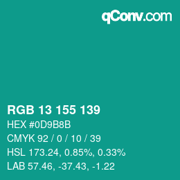 カラーコード: RGB 13 155 139 | qconv.com