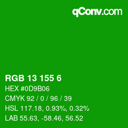 颜色代码: RGB 13 155 6 | qconv.com