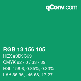 颜色代码: RGB 13 156 105 | qconv.com
