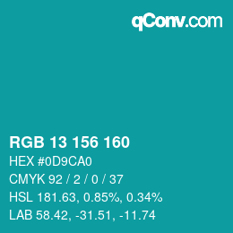 Color code: RGB 13 156 160 | qconv.com