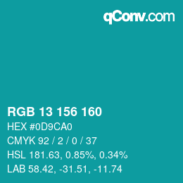 Color code: RGB 13 156 160 | qconv.com